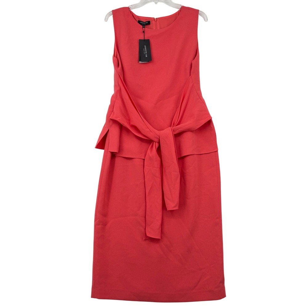 Lafayette 148 Sheath Midi Dress Size 10 Ultra Pink Sleeveless Peplum Tie